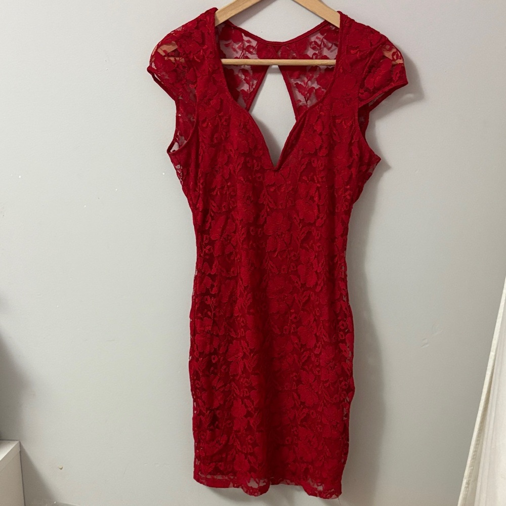 Red V-Neck Bodycon Mini Dress